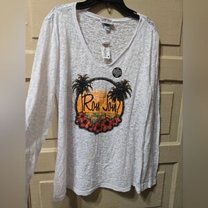 Ron Jon Circle Palm Long Sleeve Burnout Sheer White Women's Top NWT